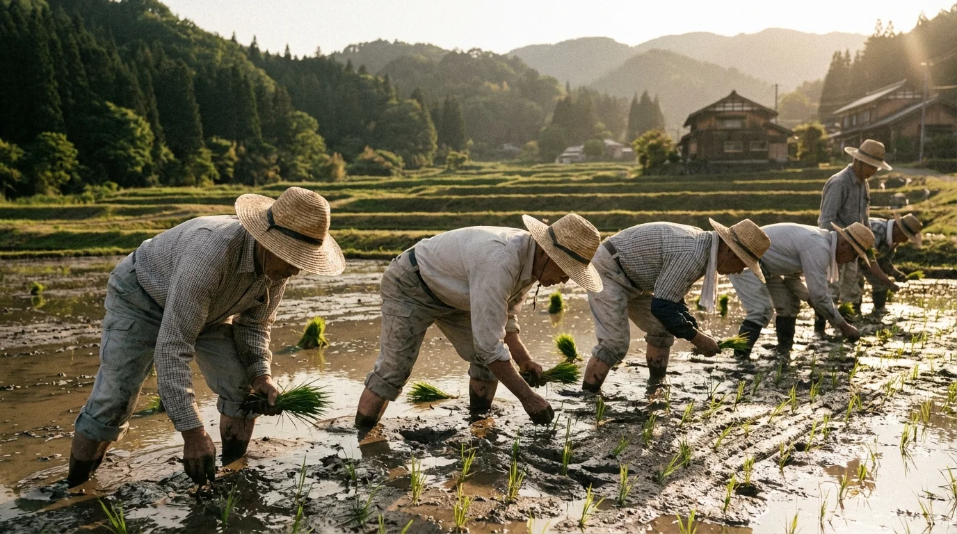 Japanese rice farmers working barefoot — the botanical clue behind Orivelle